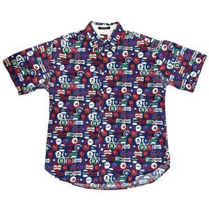 Vintage Tommy Jeans All Over AOP Baseball Button Shirt 90s Streetwear Size XL